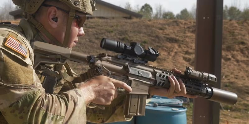 A soldier conducts rifle drills with the XM8 at Fort Benning, Georgia, in February 2026.