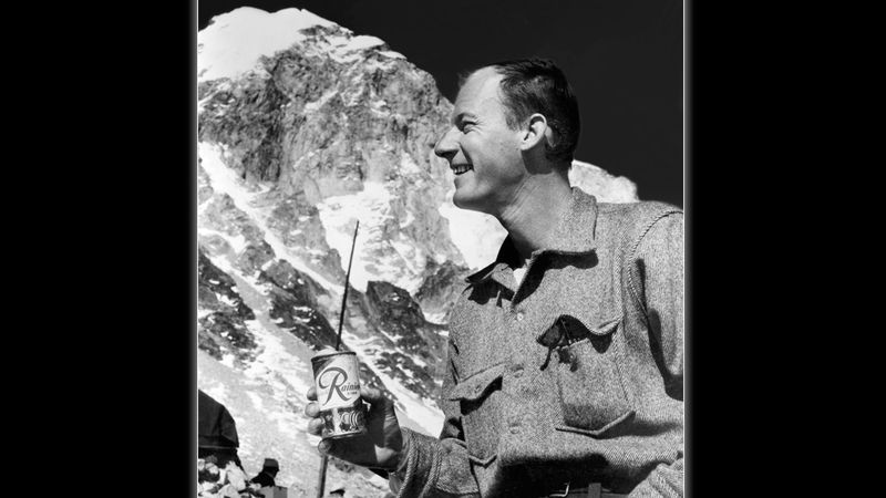 Jim posing for the camera at Base Camp with Rainier beer— one of the expedition’s sponsors.