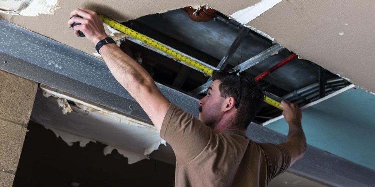 Soldier does barracks repairs.