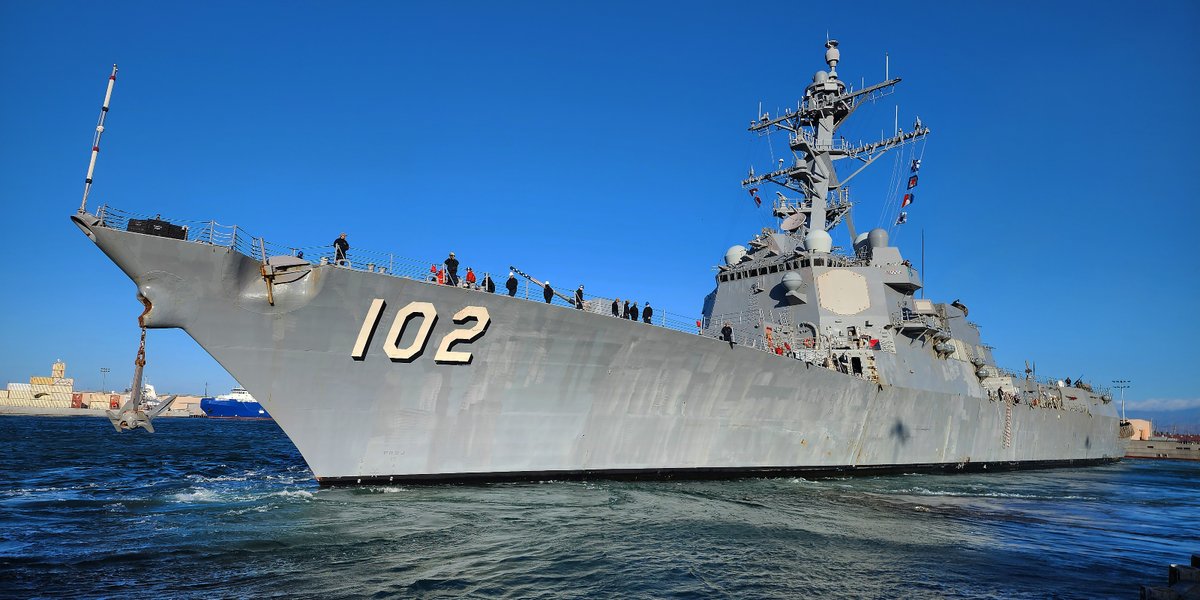 The Arleigh Burke-class destroyer, USS Sampson in the water.