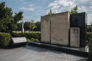 Large stone fragments from the Pentagon plane crash make up a memorial for 9/11.