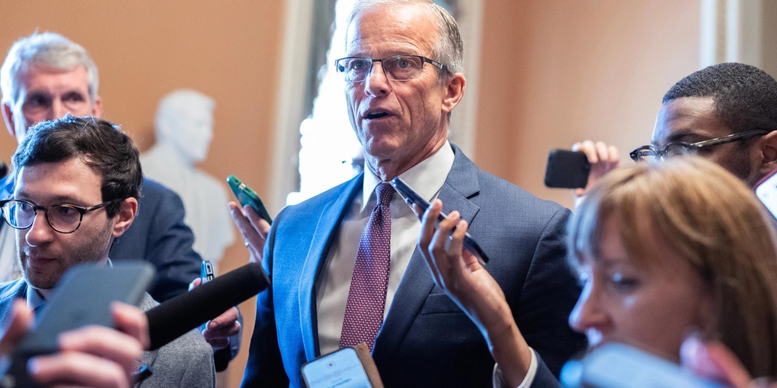 Senate Leader Thune speaks after a vote.