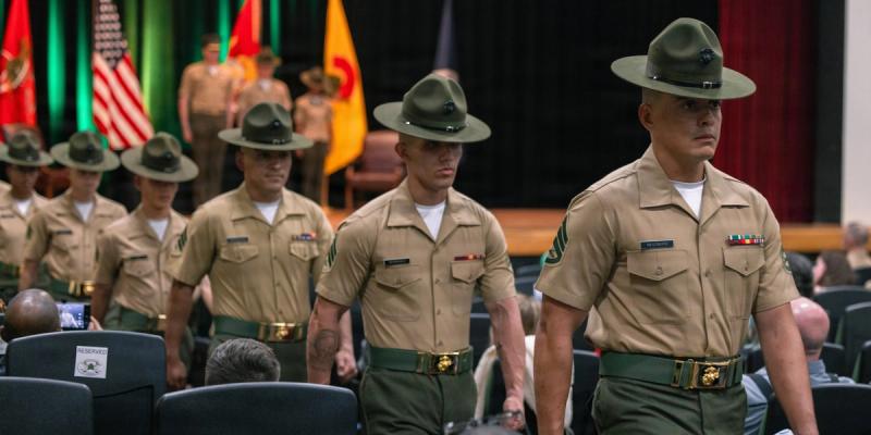 U.S. Marines on Marine Corps Recruit Depot Parris Island, S.C. become new drill instructors and earn their campaign covers as they graduate Drill Instructor School Class 2-26, on March 26, 2026. 