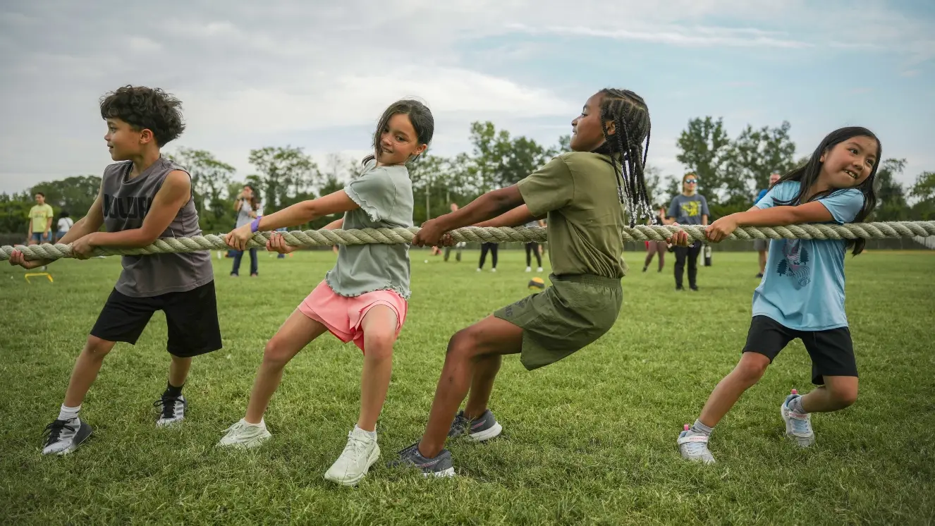 Participants compete in a round of tug-of-war at Marine Corps Community Services' Future Marine Bootcamp at Marine Corps Base Quantico, Va., Sept. 23, 2025. Credit: Marine Corps Lance Cpl. Hannah Kear
