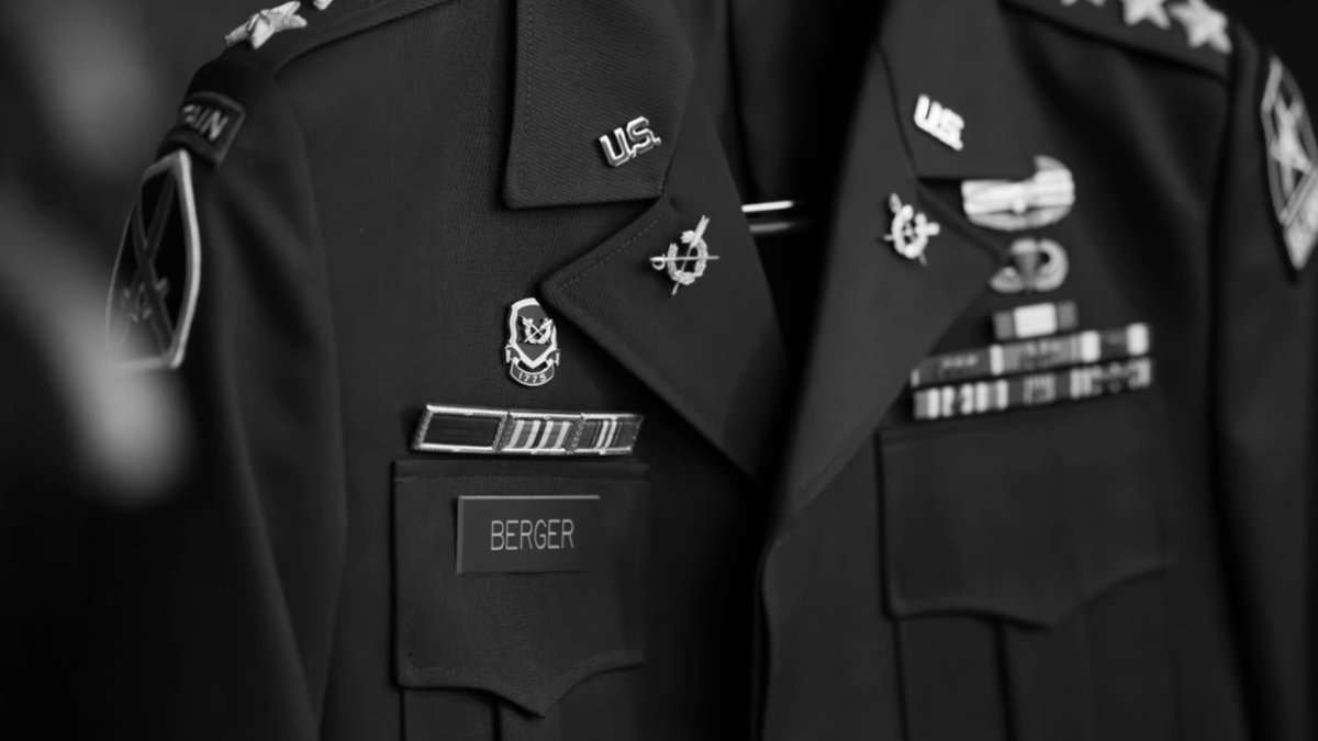 The dress uniform of Lt. Gen. Joseph B. Berger III is displayed in preparation for his retirement ceremony at Thurman Auditorium on Fort Belvoir, VA.
