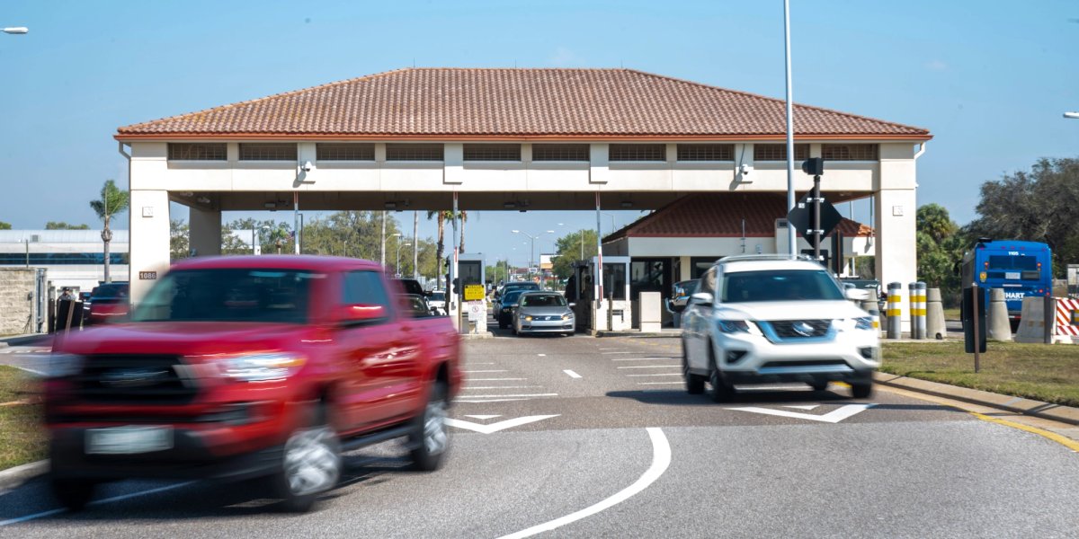 Cars enter through a Gate at MacDill AFB.