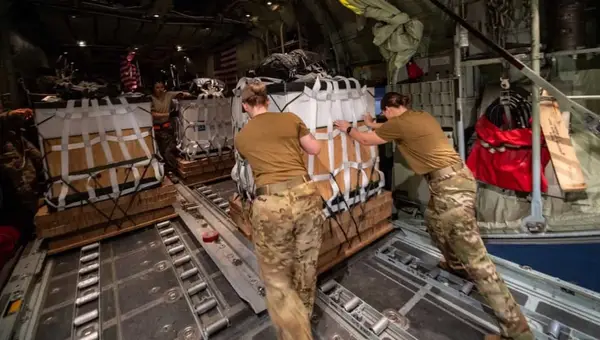 C 130 Cargo Plane Airdrops Thousands of Meals Into Gaza