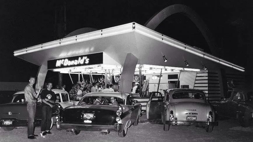 Vintage photo of a drive-in McDonalds.