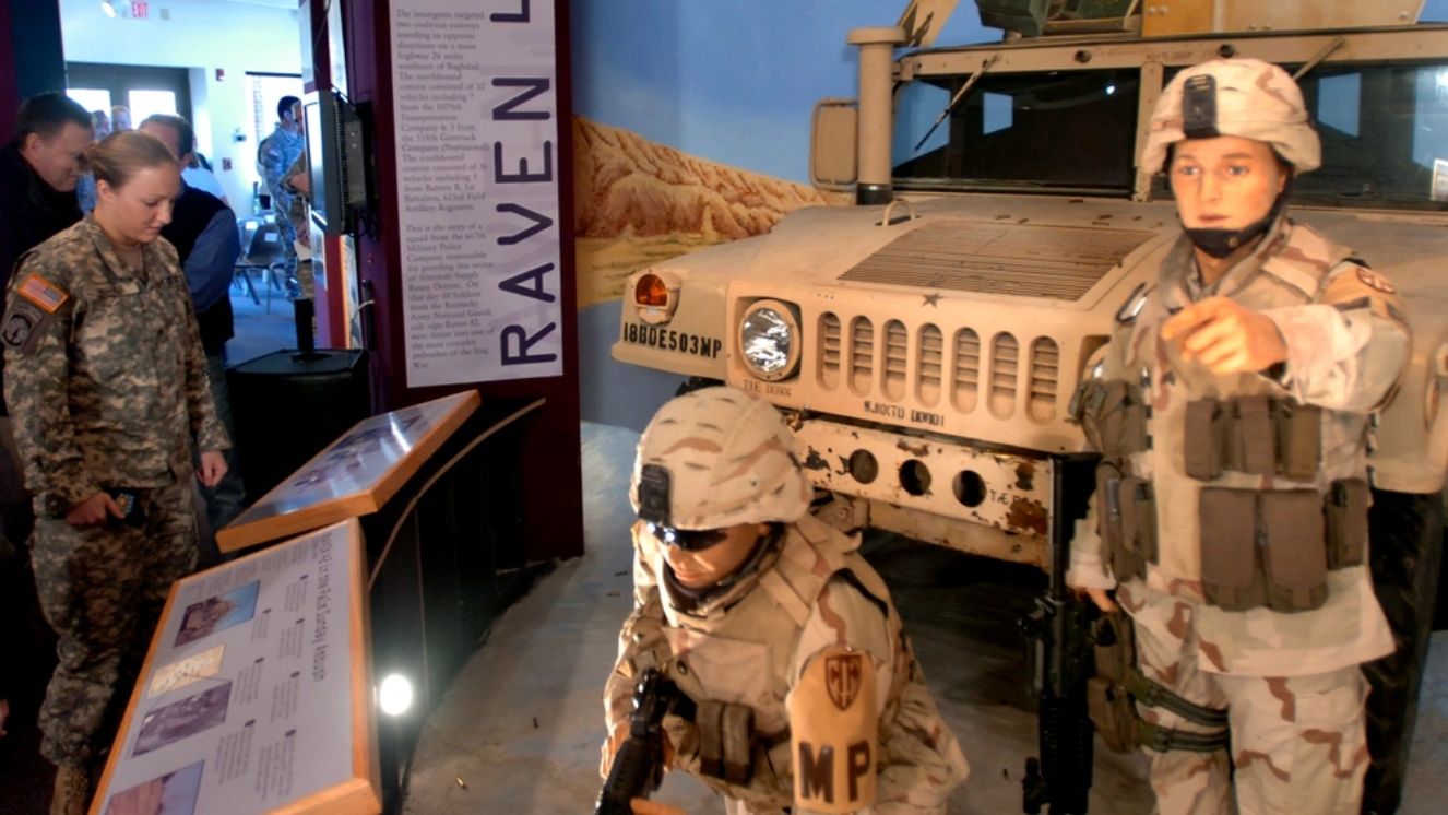 Walking around a museum exhibit.
