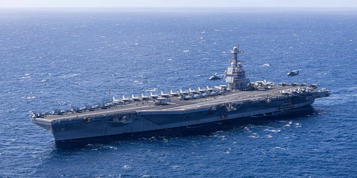 The USS Gerald R. Ford transits the sea.