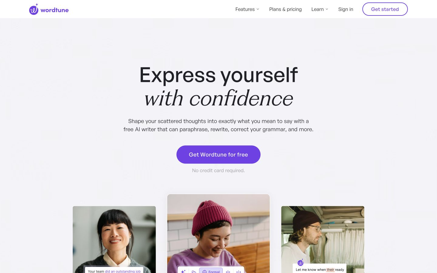 Wordtune public homepage showing vendor identity, navigation, and product proposition.