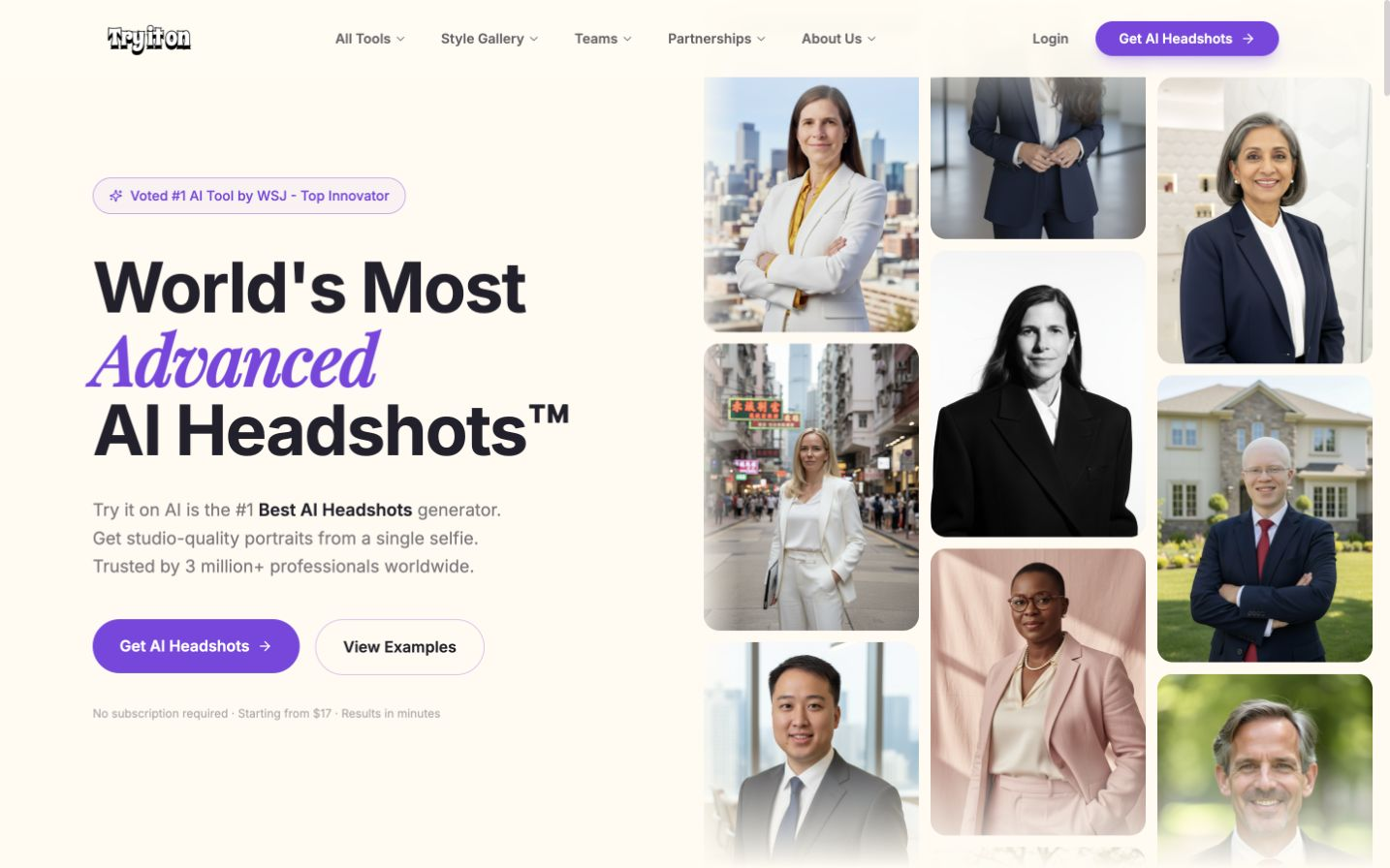 Try it on AI public homepage showing vendor identity, navigation, and product proposition.