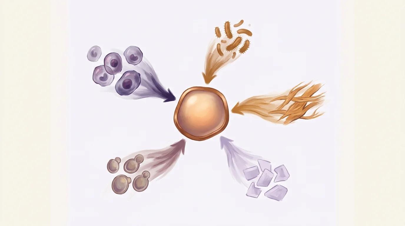 Conceptual contrast in the Active Motif PIXUL palette: on the left, a row of single-purpose proteomics-prep instruments rendered in muted grey to read as idle and underused; on the right, one front-end instrument with four distinct biological sample types &mdash; mammalian cells, bacterial pellets, tough tissue, and FFPE blocks &mdash; converging toward it, evoking the shift from a box per problem to one instrument that absorbs the range.