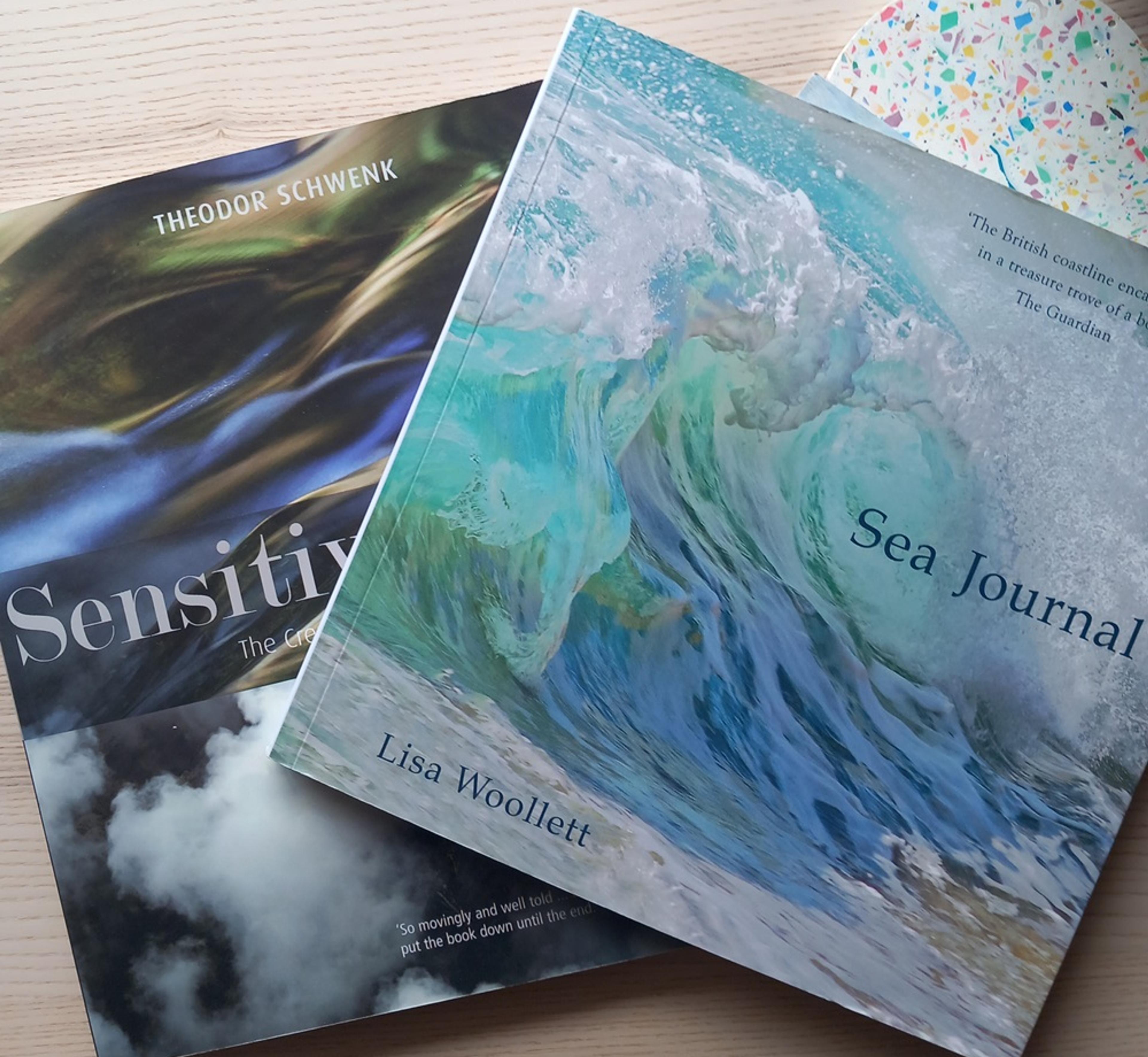 A pair of books that have informed Chloë’s work: Lisa Woollett’s Sea Journal (2016) and Sensitive Chaos (1965) by Theodor Schwenk.