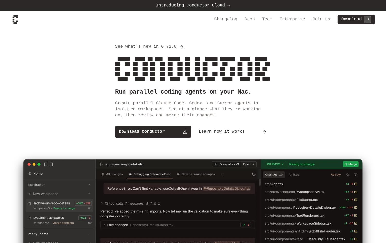 Conductor — หน้าเว็บ conductor.build GUI orchestrator