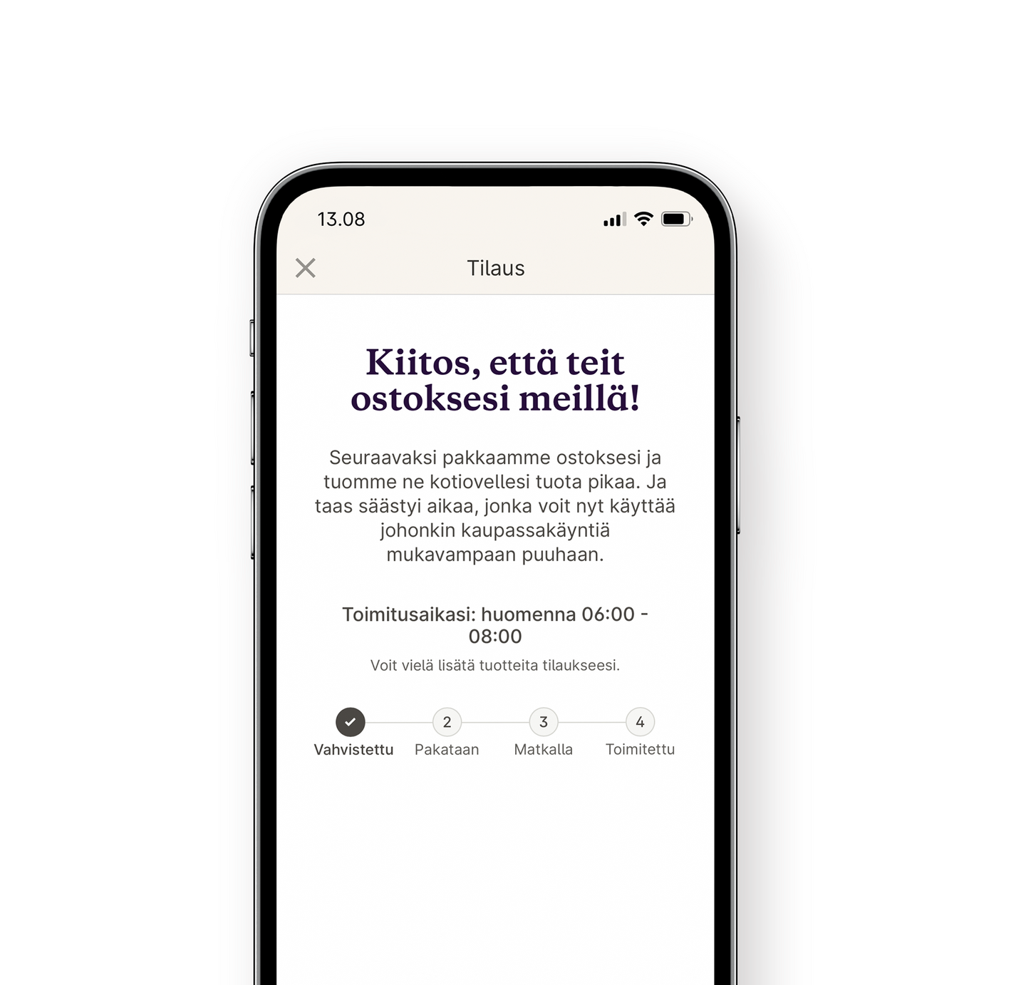 Oda-sovellus ilmoittaa sinulle, että tilauksesi on vahvistettu.