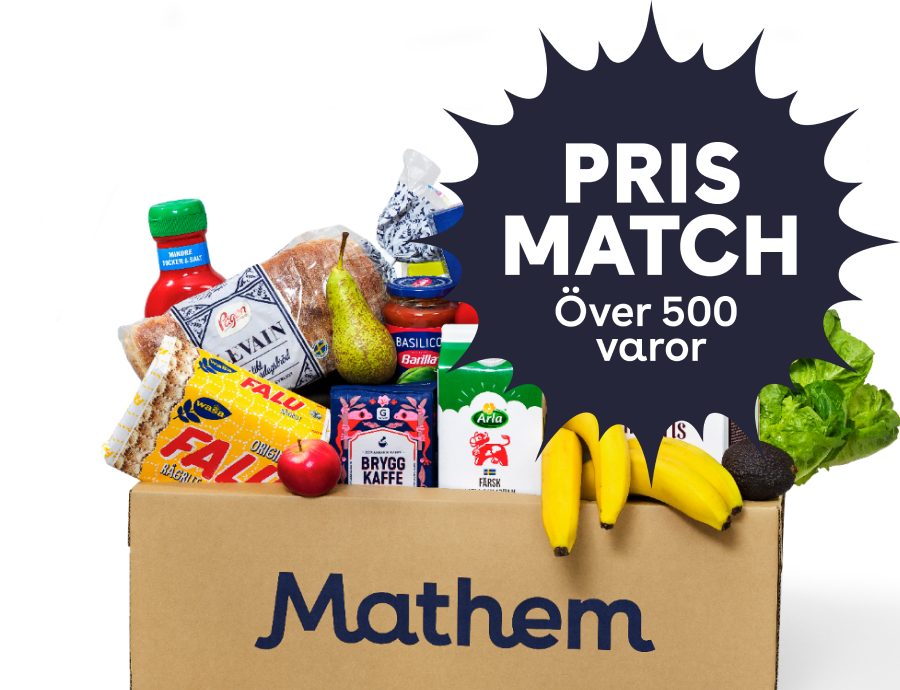 På bilden syns en Mathem-låda med texten "Prismatch. Över 500 varor" 
