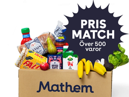 På bilden syns en Mathem-låda med texten "Prismatch. Över 500 varor"
