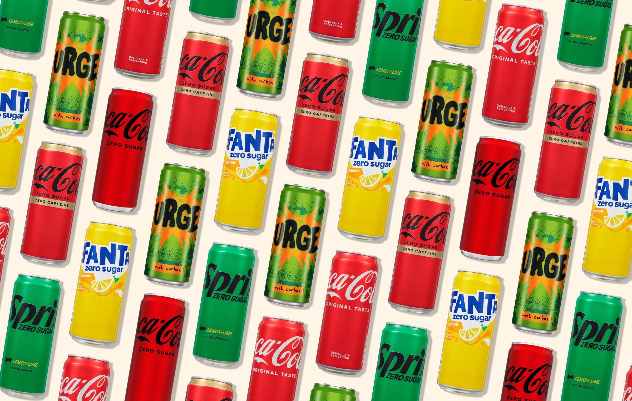 Bilde av ulike 0,33L brusbokser fra Coca Cola.