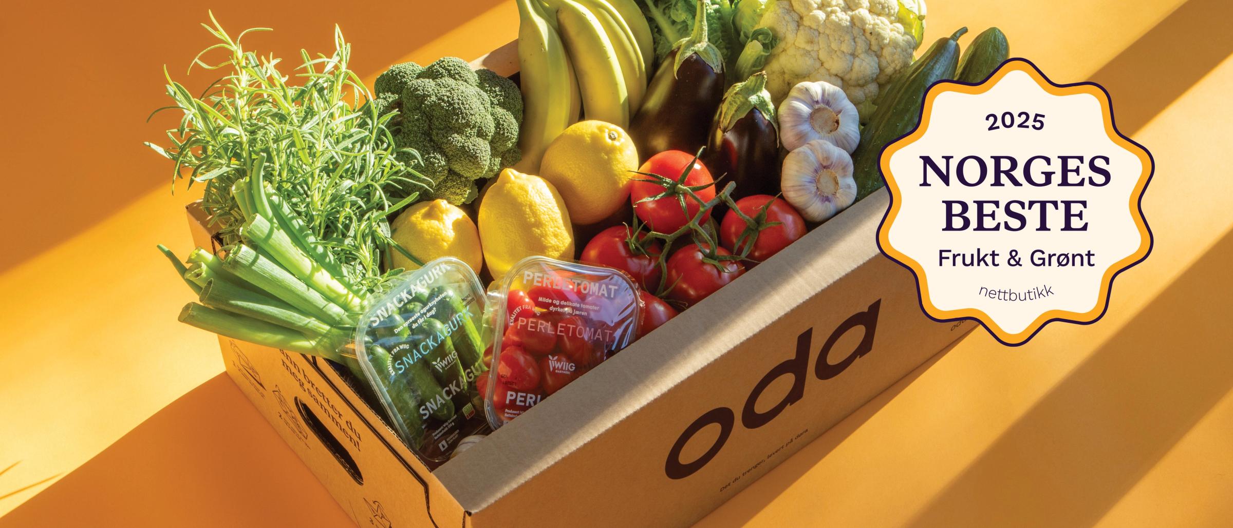 Odaeske med frukt og grønt