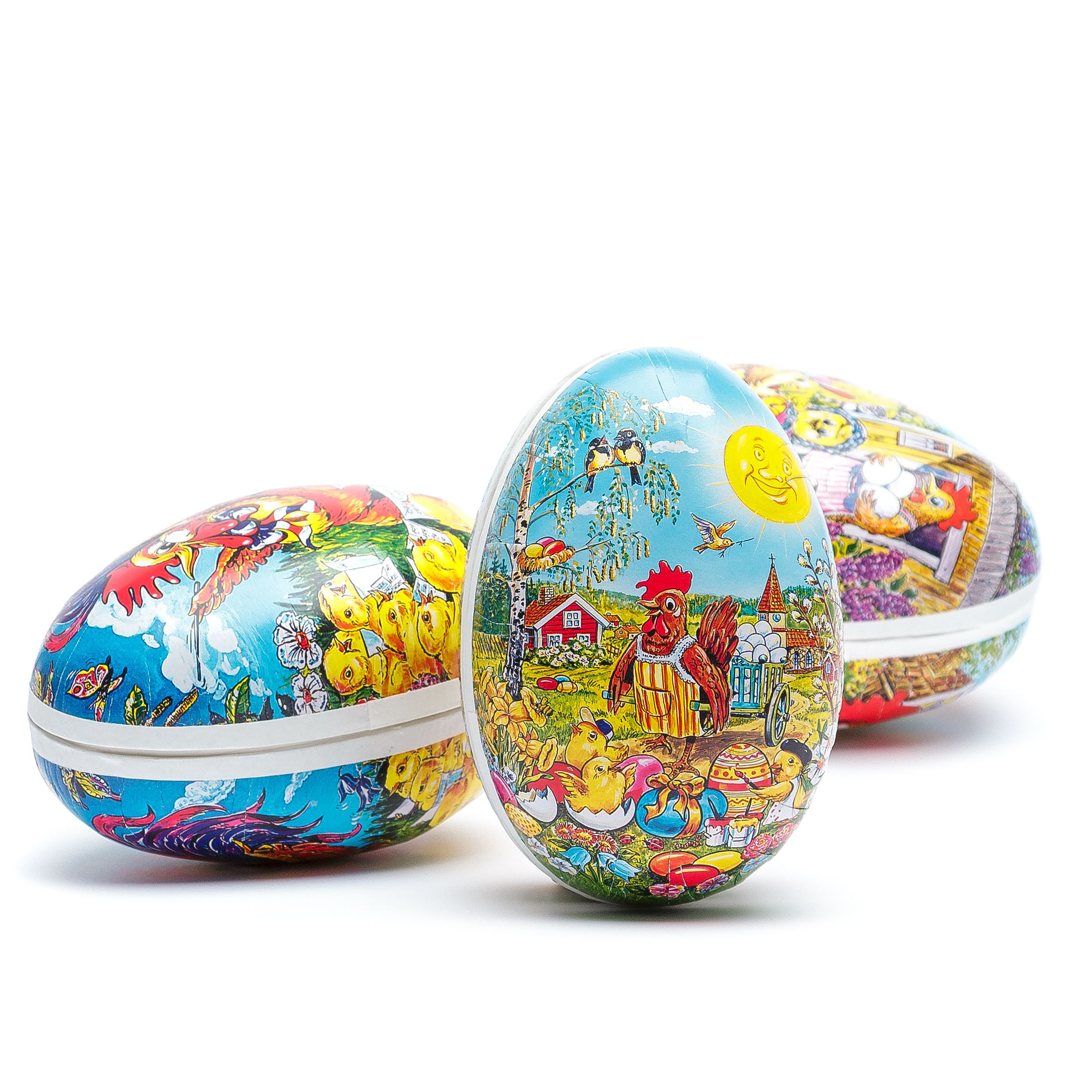 På bilden syns flera färgglada påskägg