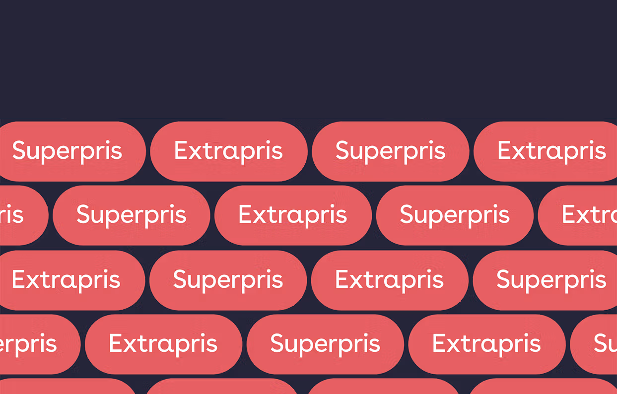 Illustration med orden extrapris och superpris på rad efter varandra