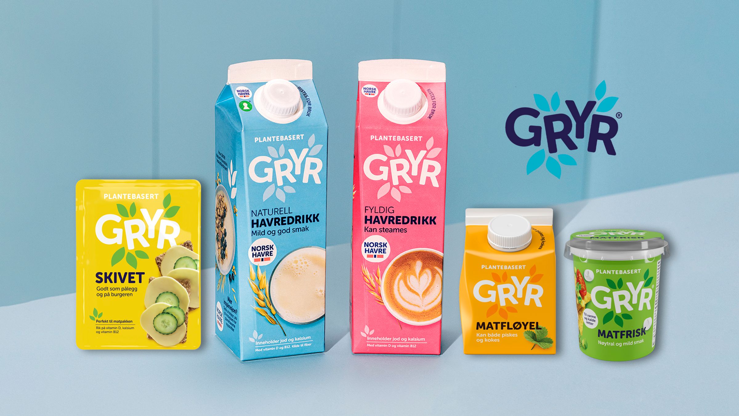 Bildet inneholder alle GRYR® produkter vi har på Oda.