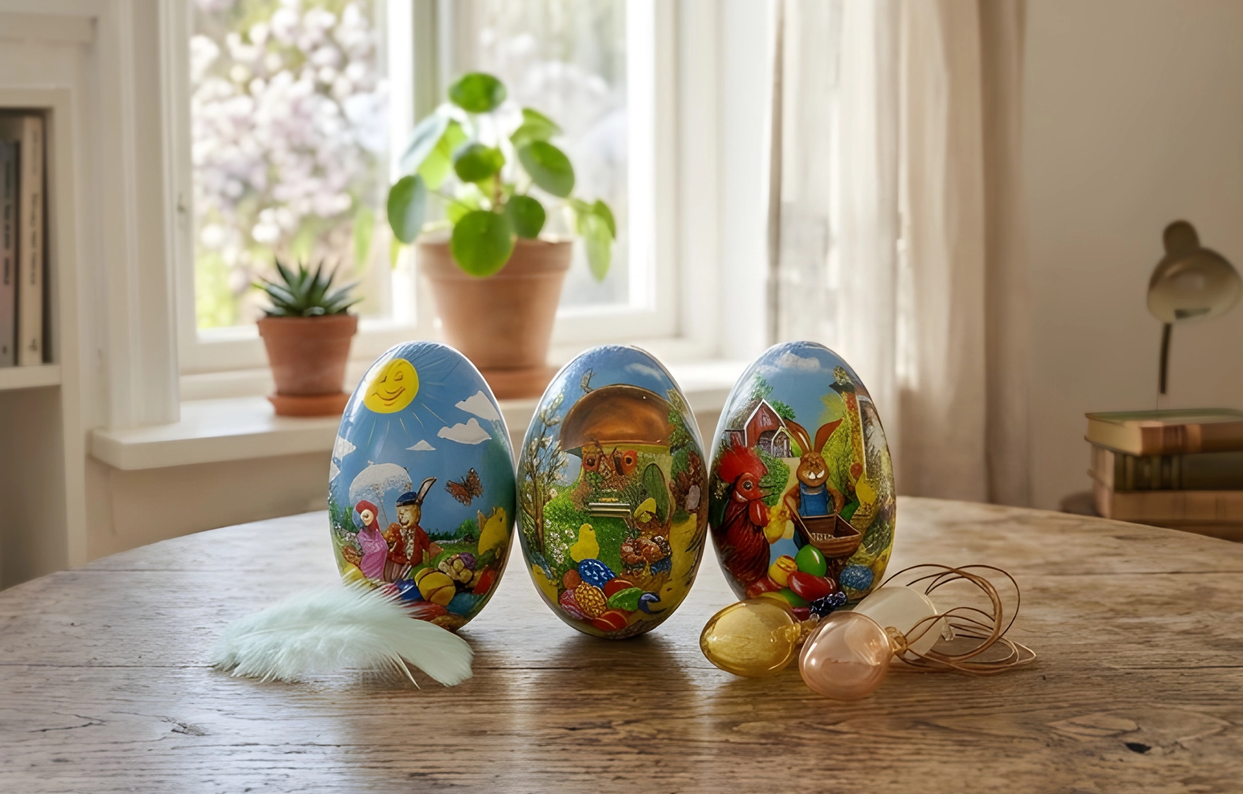 På bilden syns tre påskägg
