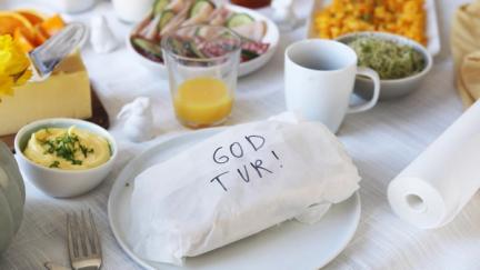 Smørgåspakke med "God Tur!" skrevet 