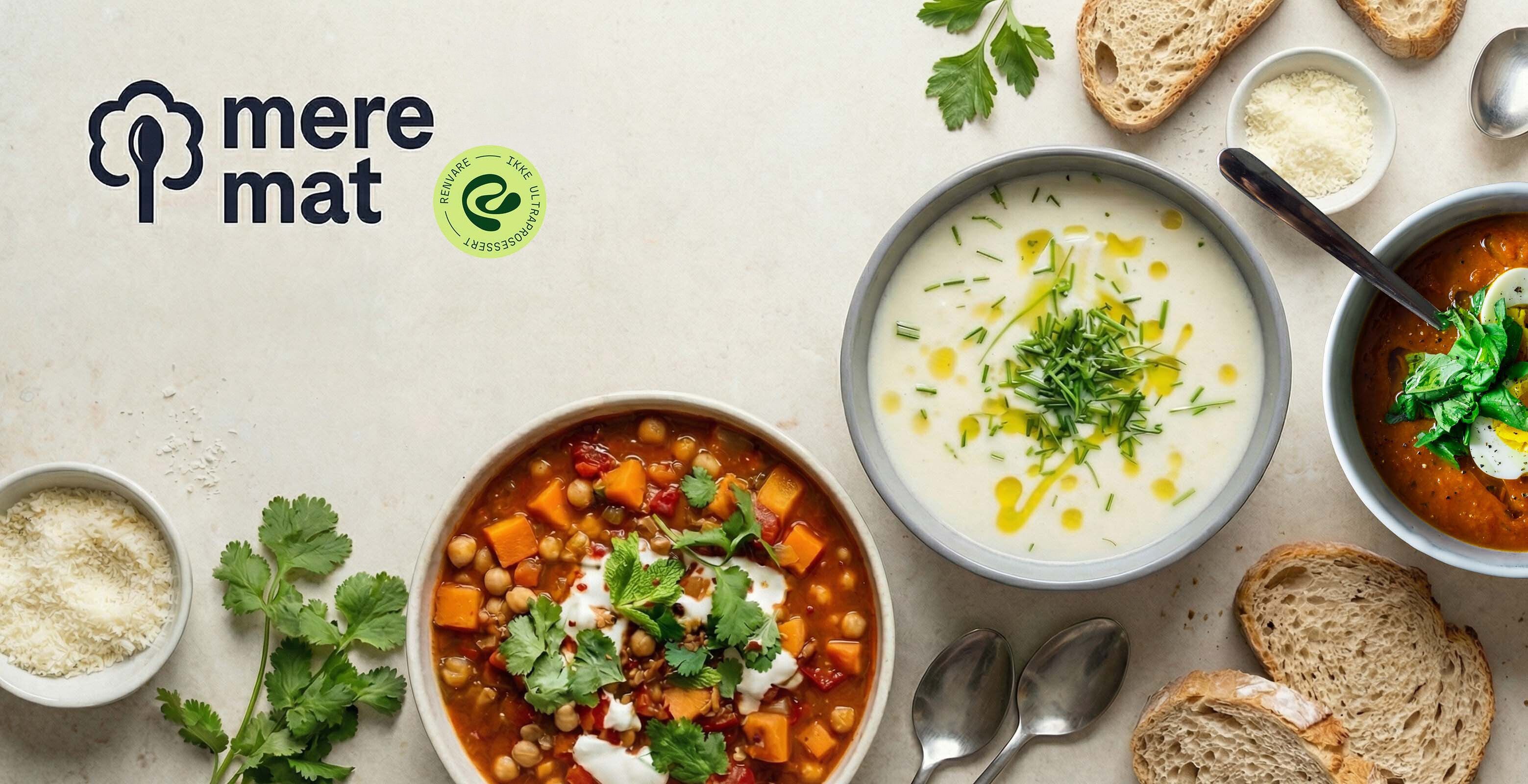 Bilde av en suppebolle med blomkålsuppe fra merket Mere Mat.