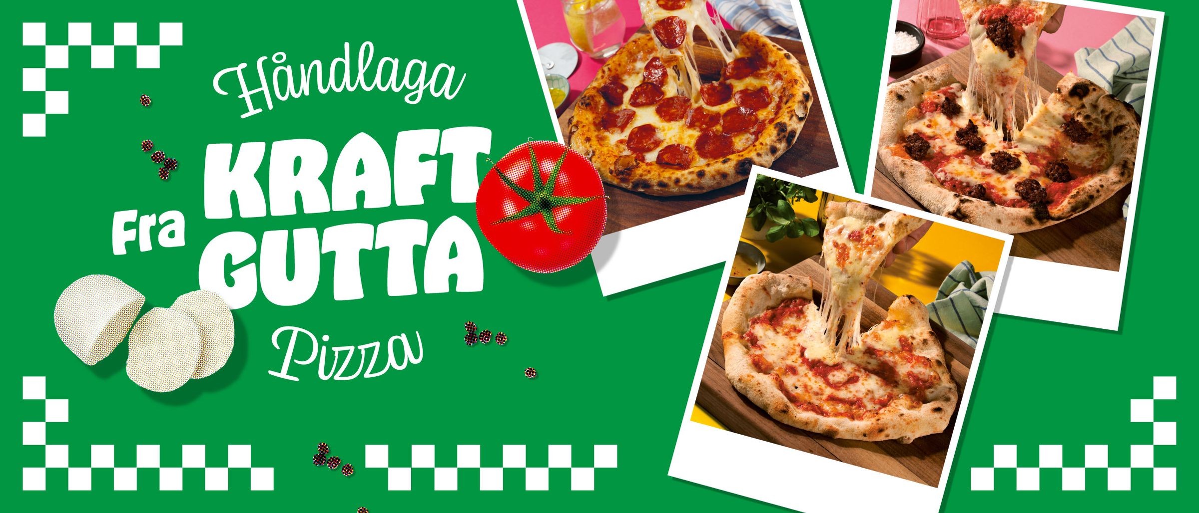 På bildet syns 3 forskjellige pizzaer fra Kraftgutta