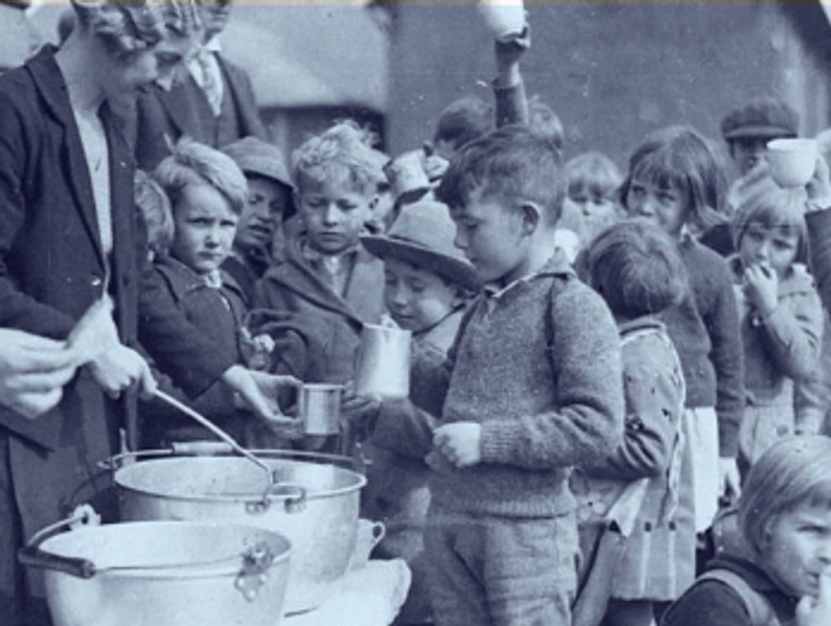 Children being served food during The Great Depression.