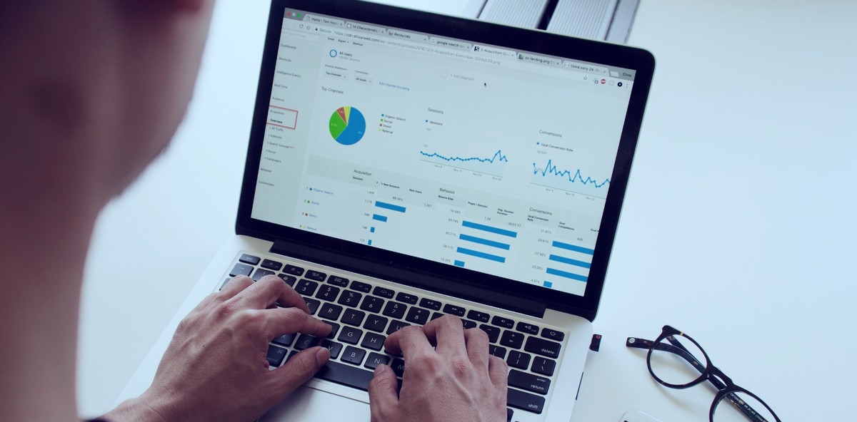 Person looking at charts on a laptop