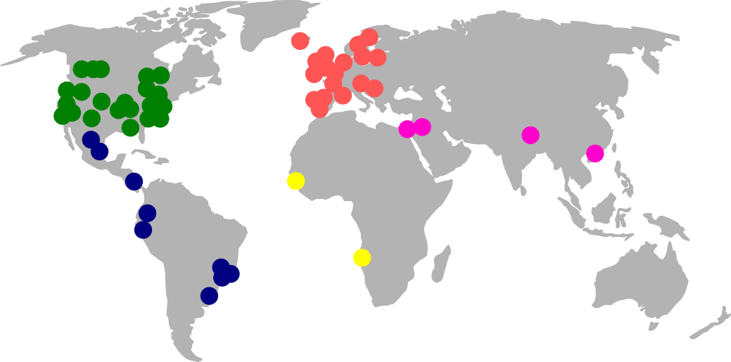 Mapa mostrando localização de observatórios de aves