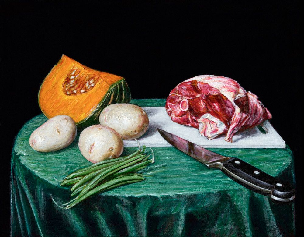 Still Life with Roast Lamb and Vegetables