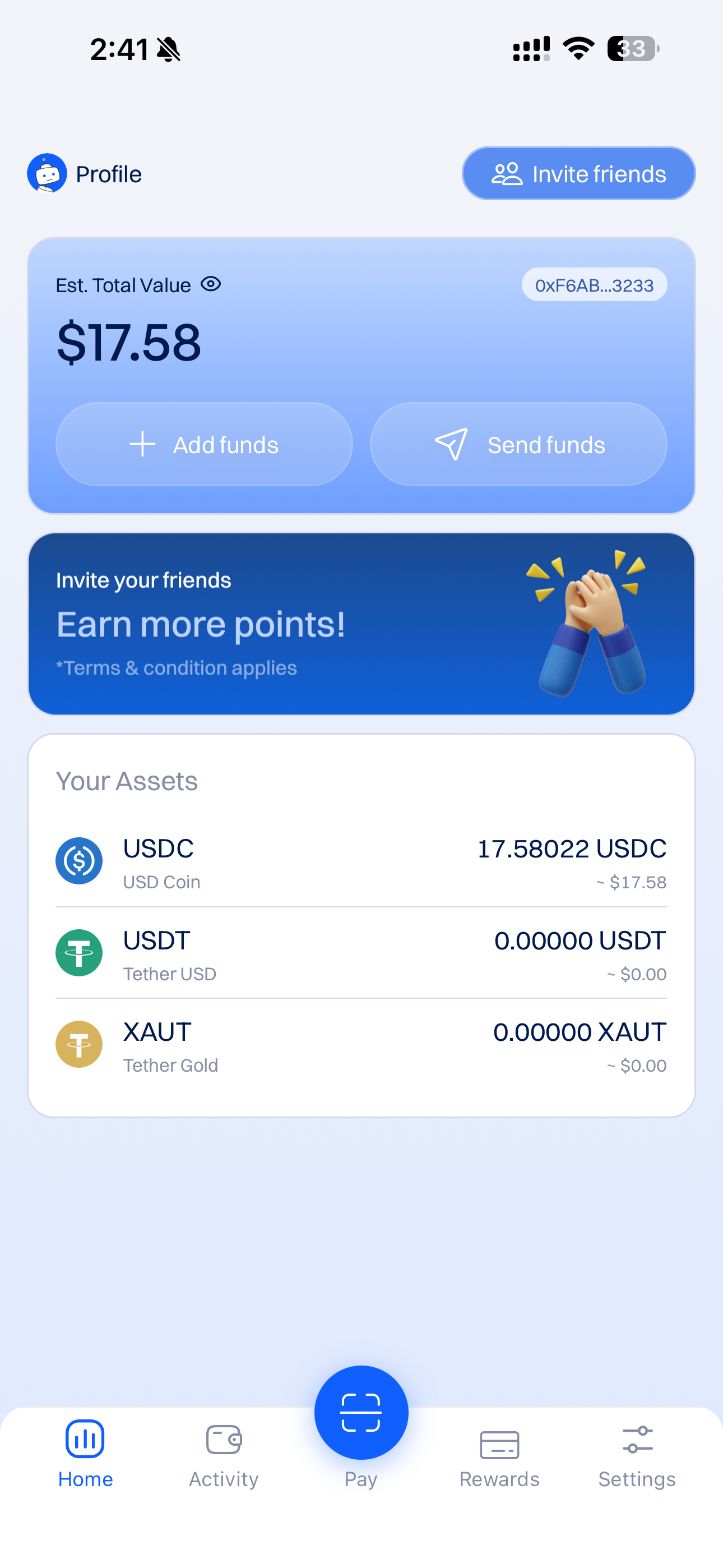 SuperCash Home Screen - Scan QR & Pay with Crypto, USDC & USDT