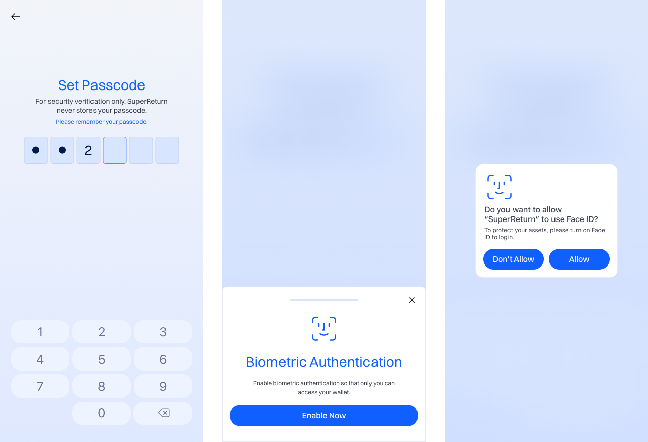 SuperCash - Create Account - Passcode | Scan QR & Pay with Crypto