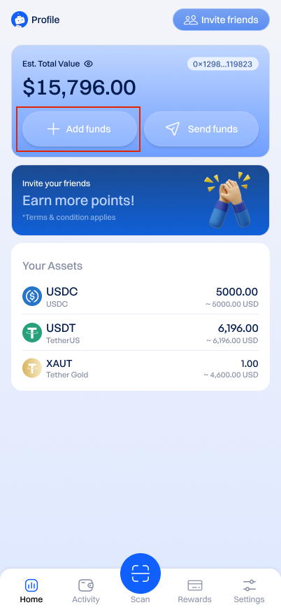 SuperCash Home Screen - Scan QR & Pay with Crypto, USDC & USDT