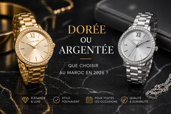 montre femme dorée et argentée comparaison style Maroc