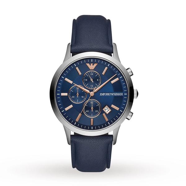 Montre Emporio Armani AR11216 Homme Chronographe Bleu Cuir Élégant