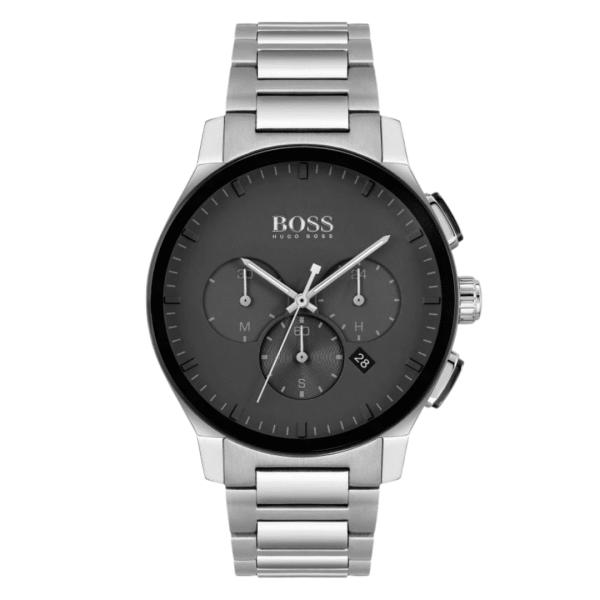Montre Hugo Boss Peak Chronographe, cadran noir, bracelet en acier argenté, pour homme - 1513762