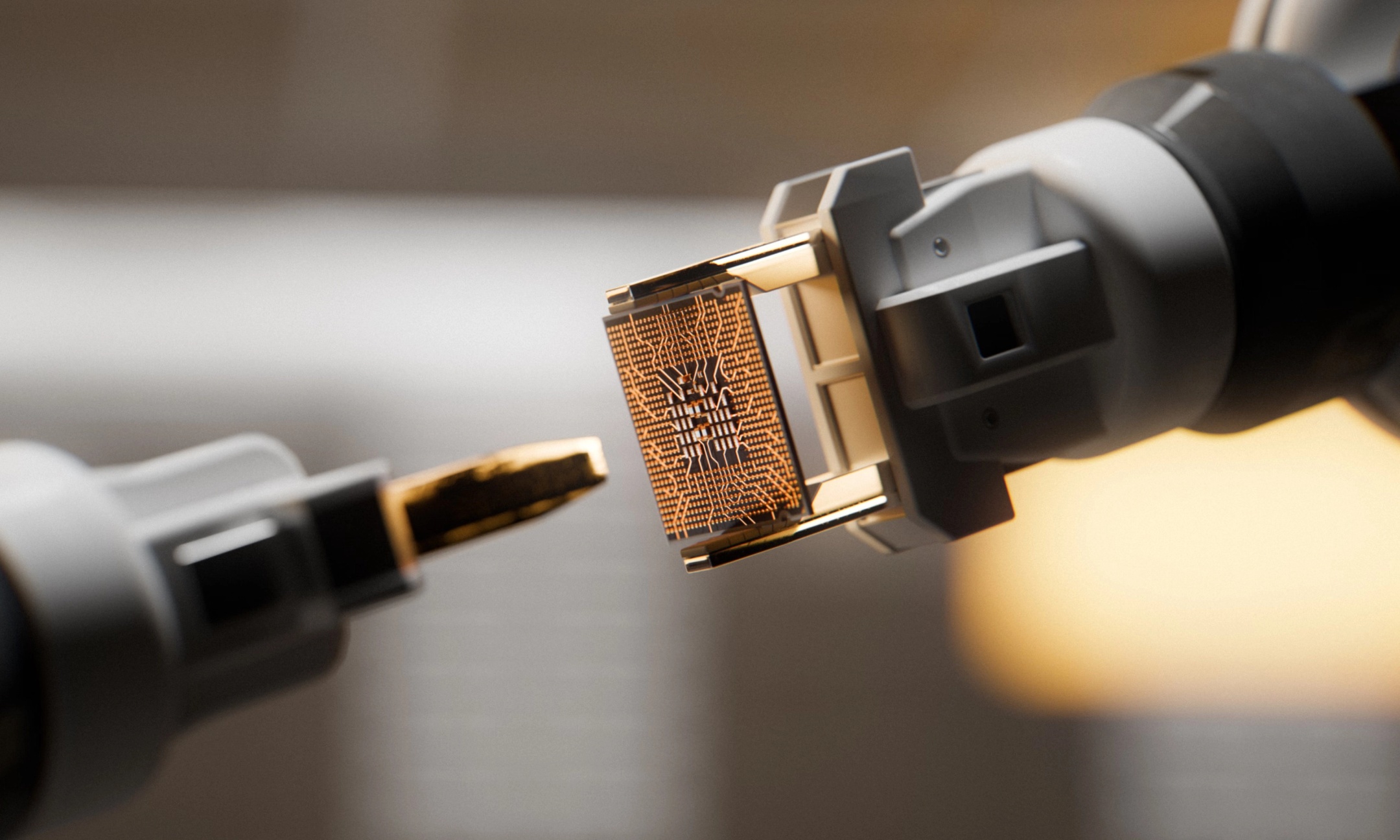 Robotic grippers handling a microchip
