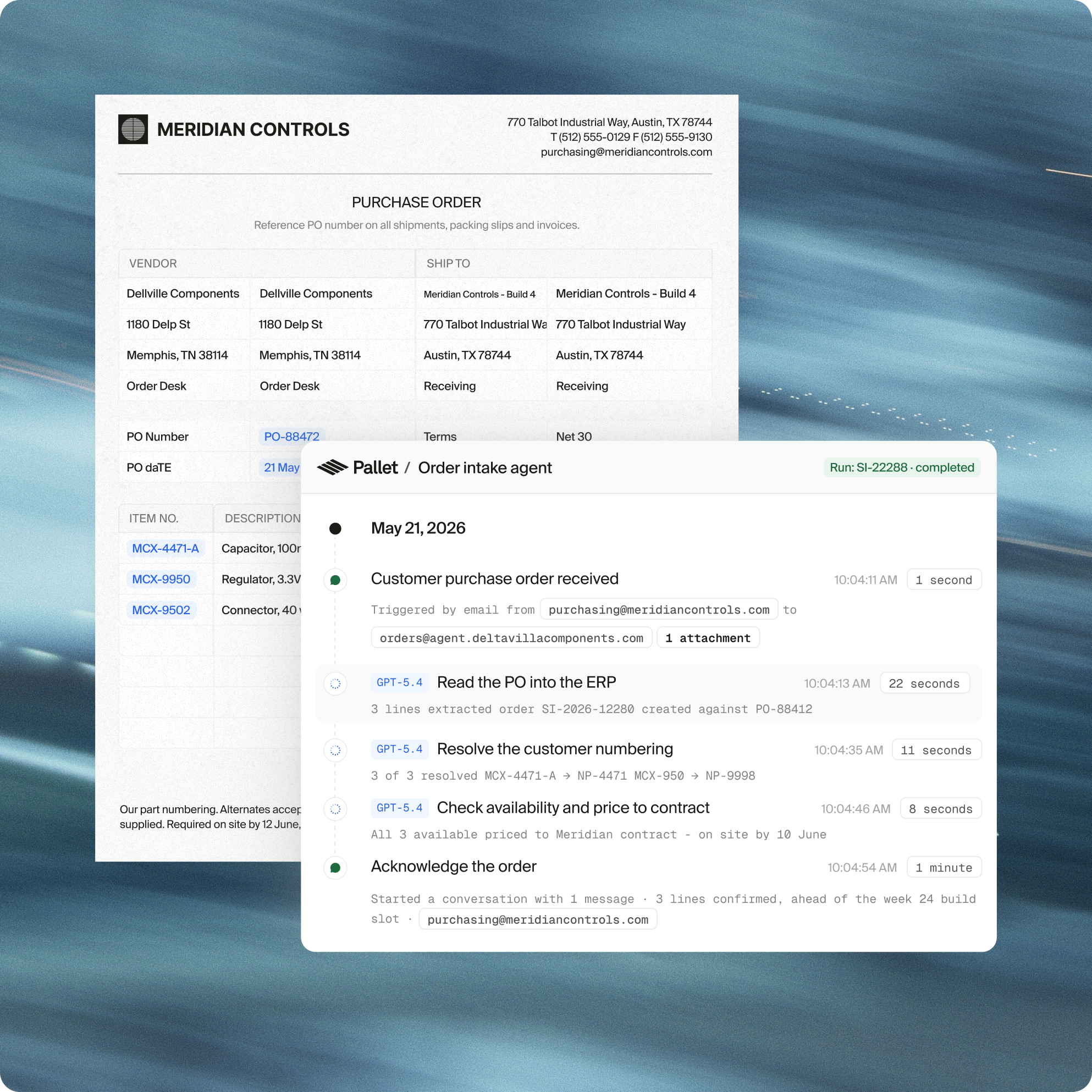 Electronics order intake automation workflow