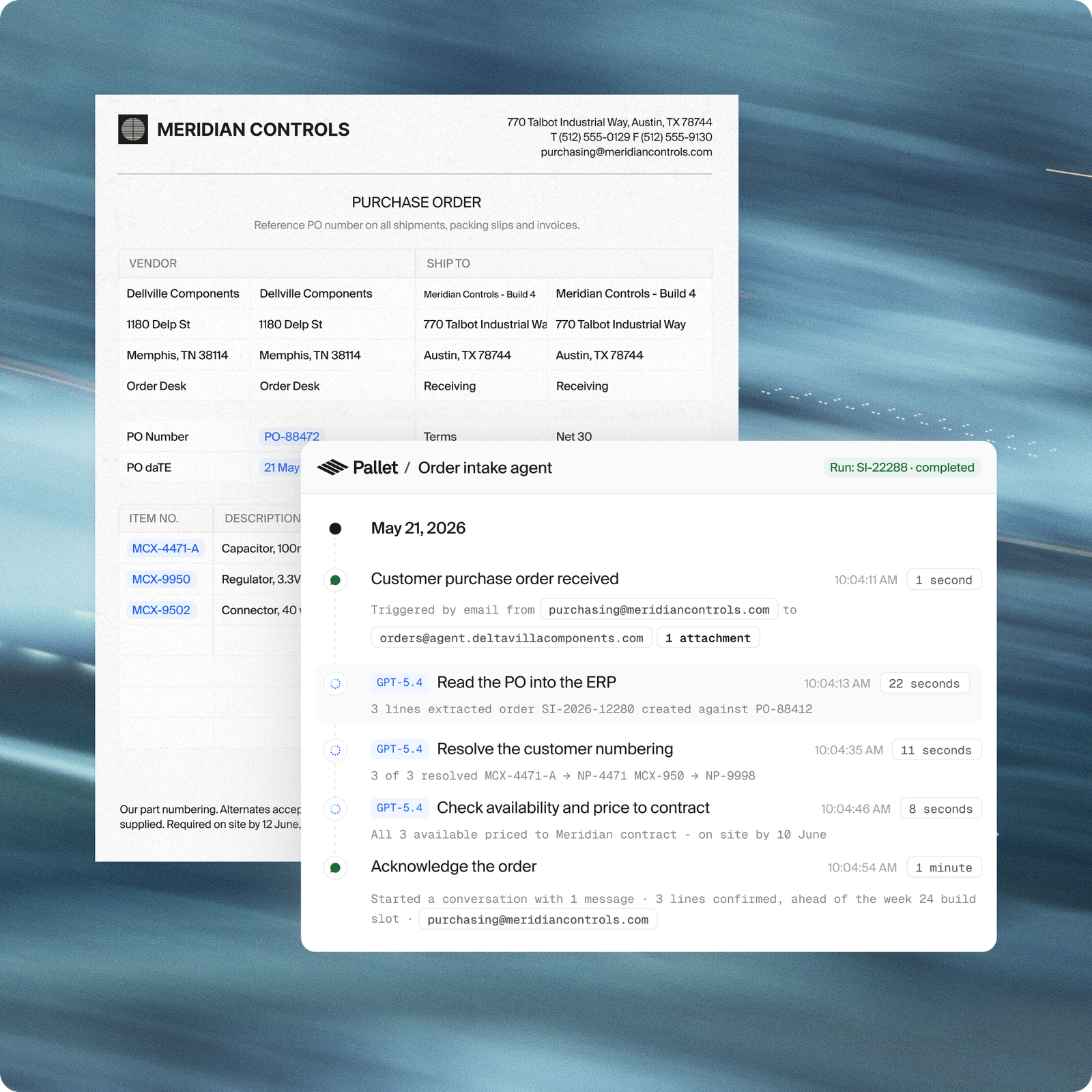 Electronics order intake automation workflow