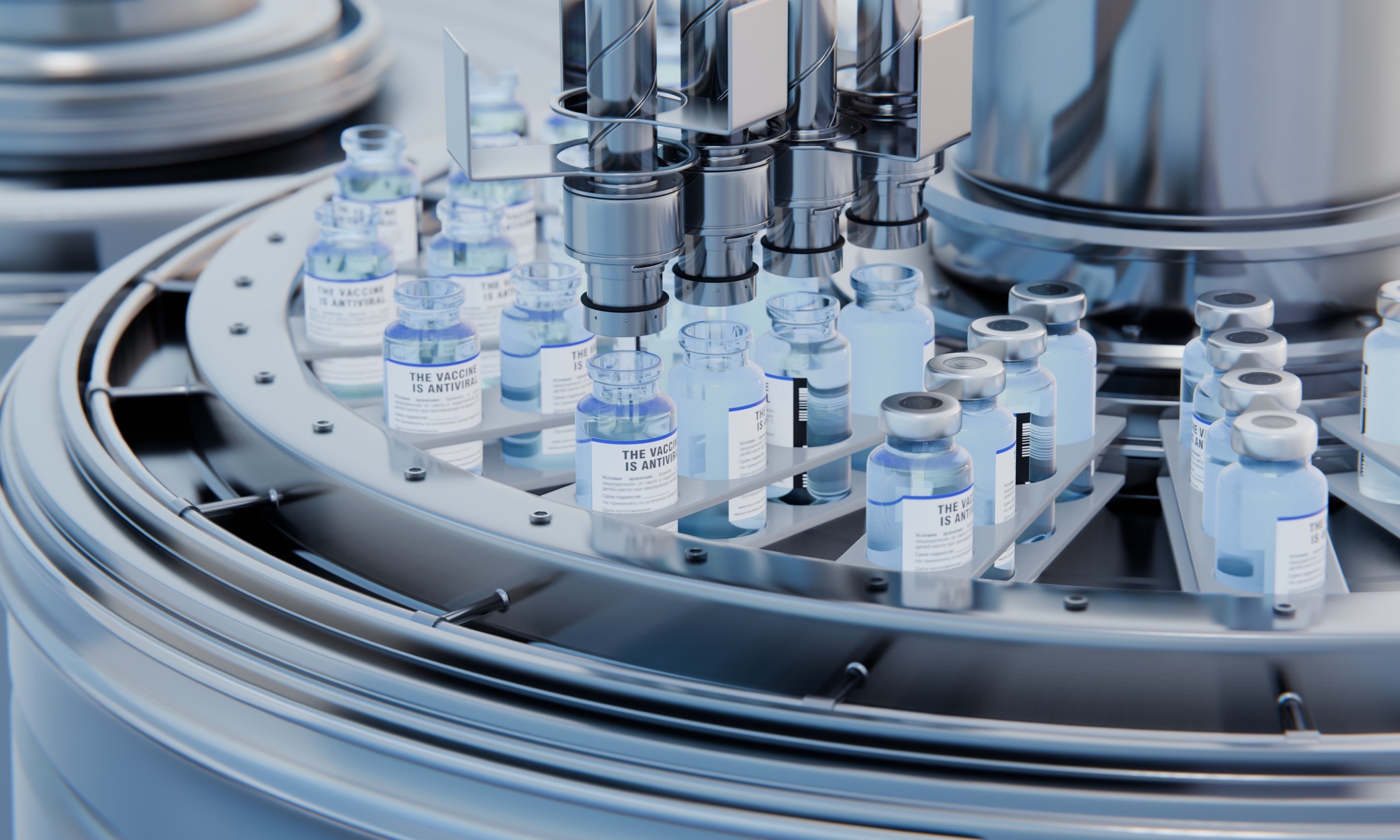 Pharmaceutical vials on an automated filling line