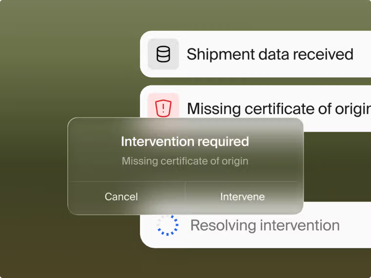 Human intervention required to resolve a missing certificate of origin
