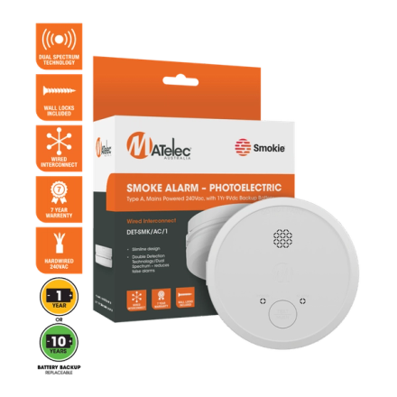 Photoelectric Smoke Alarm 240Vac with Battery Back-Up