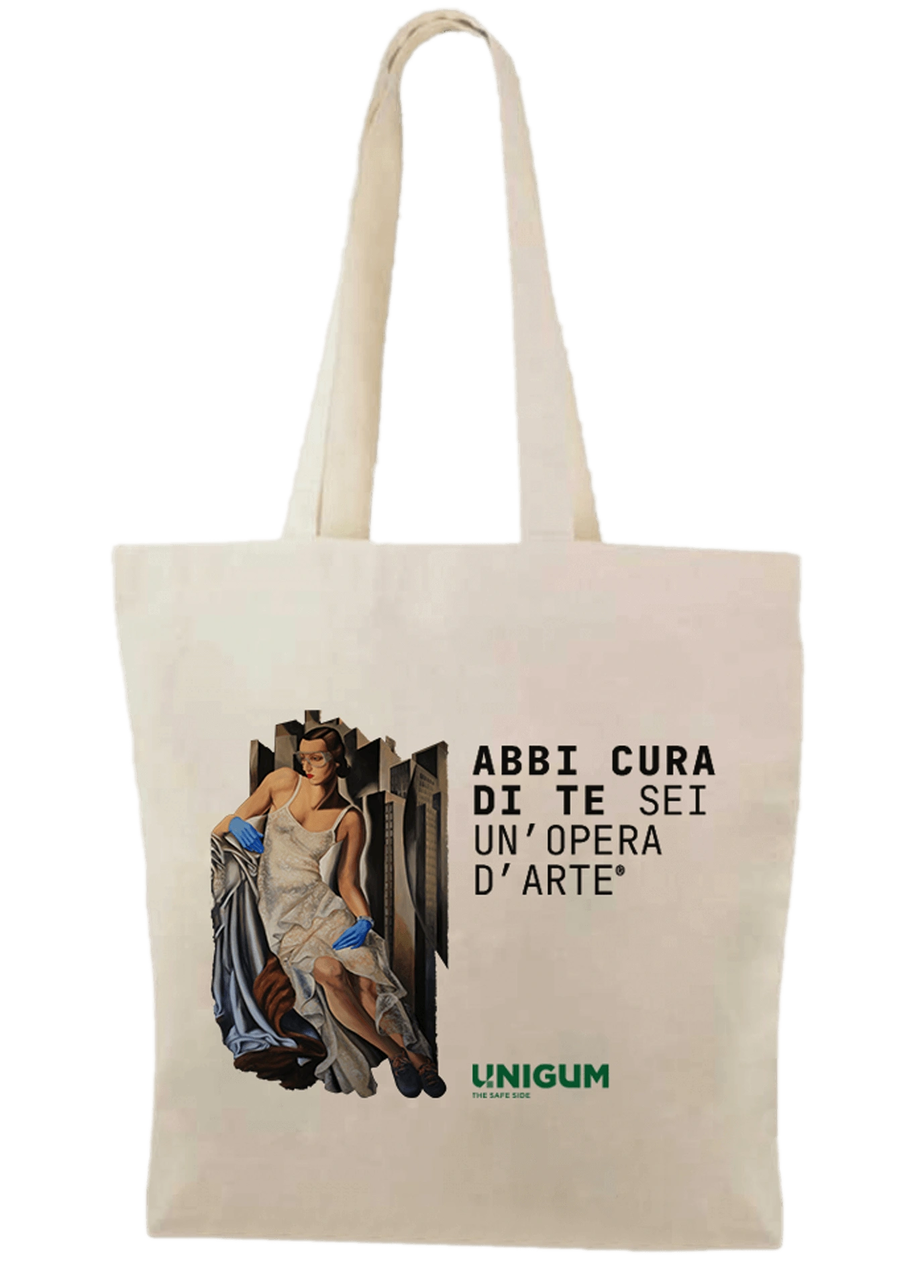 Shopper con le opere di Abbi Cura Di Te, Sei Un'Opera D'Arte® ed il logo del progetto