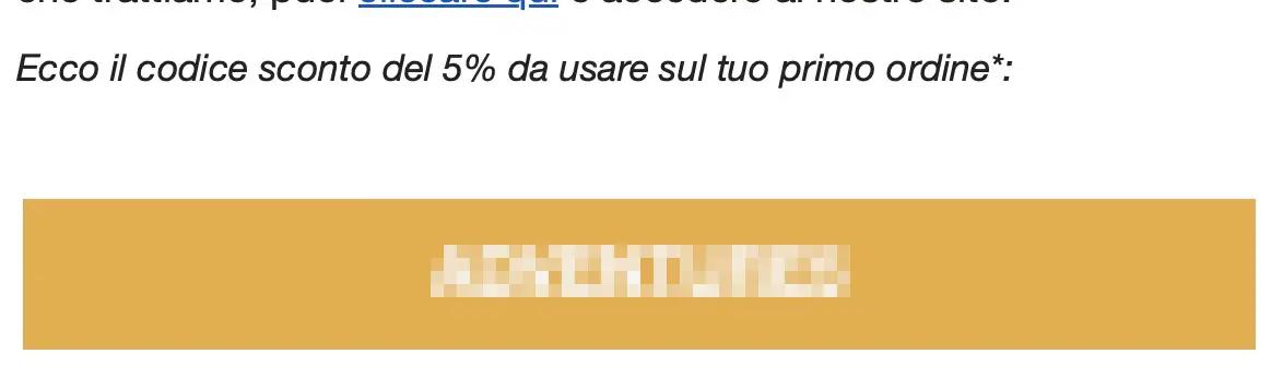 Il codice sconto, ben visibile nella mail