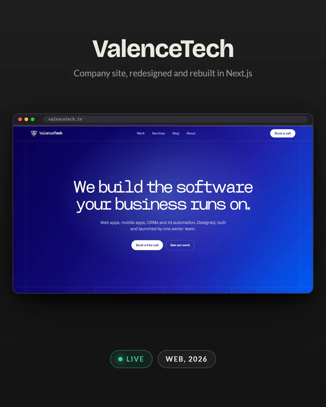 The ValenceTech site scrolling in a browser window
